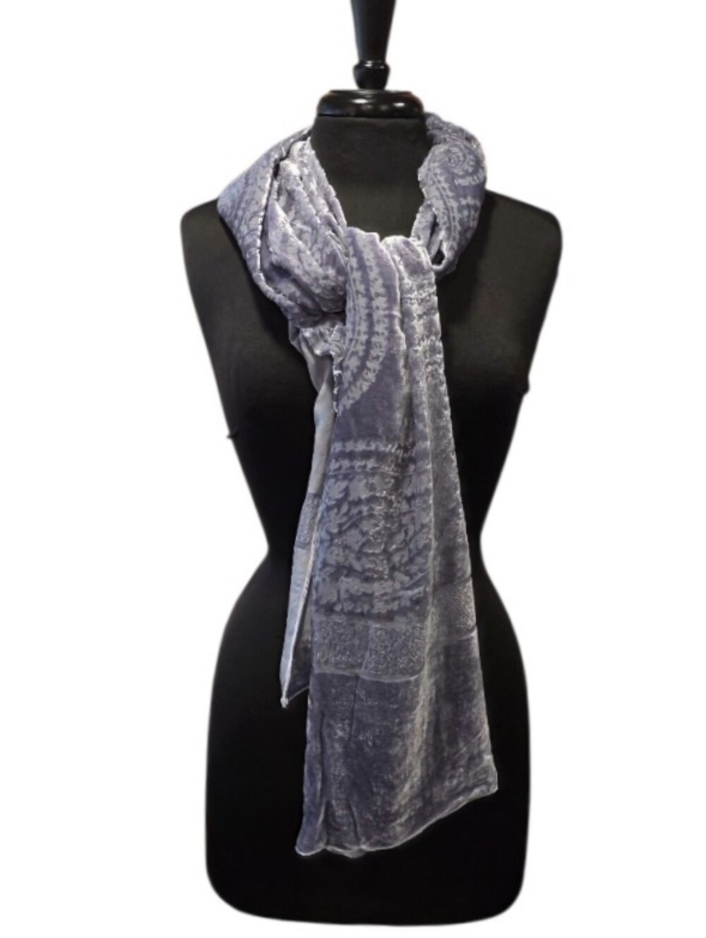 Vintage Y2K Whimsygoth Burnout Wrap Gray Patterned Velvet Texture Scarf Boho